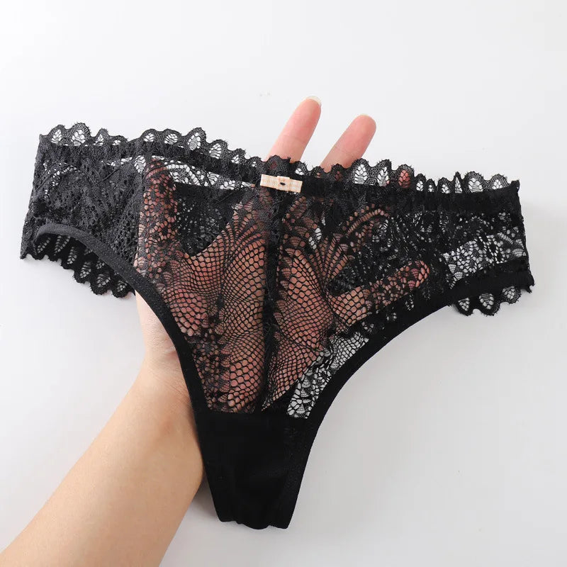 1/2 PCS Women's Lace Thongs Lingerie Intimates Woman T-back Soft T-panties Designed Tangas Mujer Sexy String Panties Thongs Sexy - LKBA