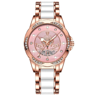 POEDAGAR Luxury Women's Quartz Watch Waterproof Luminous Date Ceramics Steel Watches For Woman Diamond Elegant Ladies Wristwatch - LKBA