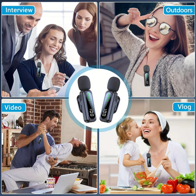 Professional Wireless Lavalier Microphone System with Intelligent Noise Cancellation for Vlog, Interviews - LKBA