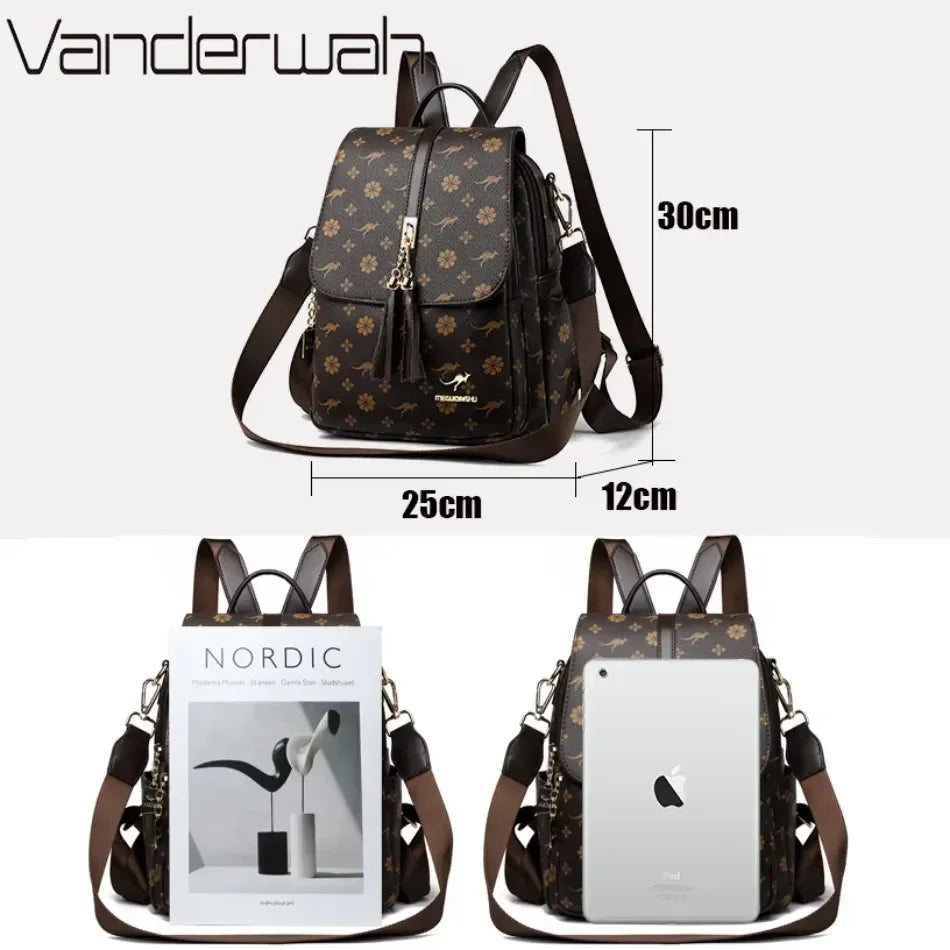 Ladies Backpack Designer High Quality Leather Women Bag Luxury Fashion Printing Tassel School Bags Large Capacity Backpacks Sac - LKBA