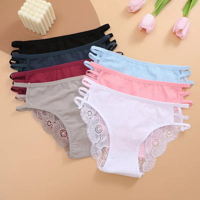 3PC/Set Women's Sexy Floral Lace Panties Low Rise Hollow Out Briefs Transparent Underwear Female Elastic Straps Soft Lingerie - LKBA