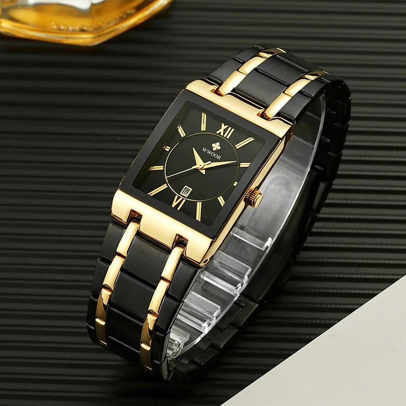 WWOOR Brand Luxury Gold Bracelet Men's Watches Fashion Square Quartz Wrist Watch For Men Stainless Steel Waterproof Reloj Hombre - LKBA