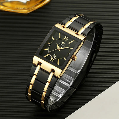 WWOOR Brand Luxury Gold Bracelet Men's Watches Fashion Square Quartz Wrist Watch For Men Stainless Steel Waterproof Reloj Hombre - LKBA