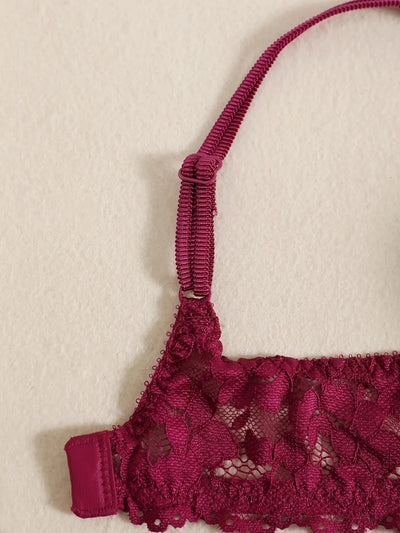 1 Set Elegant Lace Embroidery Breathable Fabric Lingerie Set Push-Up Bra Drop Waist Sheer Panty - Ultimate Valentine's Day - LKBA