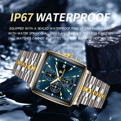 BINBOND Luxury Square Sport Man Wristwatch Waterproof Luminous Chronograph Quartz Men's Watches Stainless Steel Men Watch Reloj - LKBA