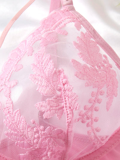 Ladies' wine-red countryside style wheat ear embroidery semitransparent nightgown - LKBA