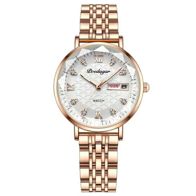 POEDAGAR Watch Women New Fashion Luxury Stainless Steel Wristwatch Bracelet Simple Rose Gold Waterproof Luminous Ladies Watches - LKBA