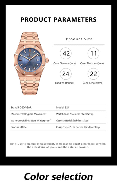POEDAGAR Luxury Business Man Wristwatch Waterproof Luminous Date Men Watch Stainless Steel Fashion Quartz Watches For Men Reloj - LKBA