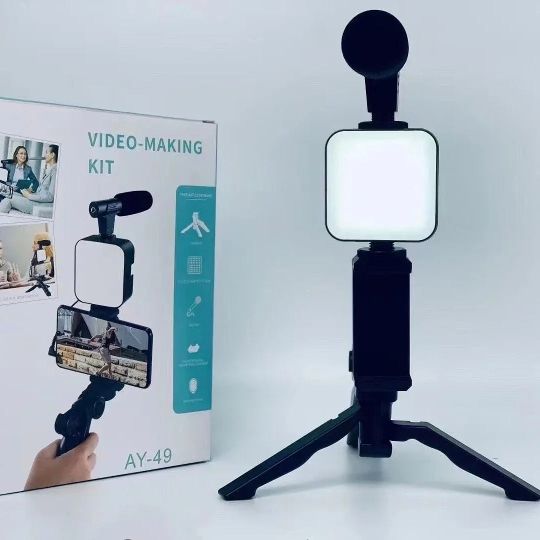 Smartphone Vlogging Kit with Tripod Phone Holder Mini Microphone LED Fill Light - LKBA