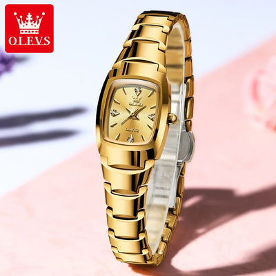 OLEVS 7006 Certified Brand Elegant Luxurious Women's Watches waterproof Tungsten Steel strip Quartz Watch for Lady Tonneau Watch - LKBA