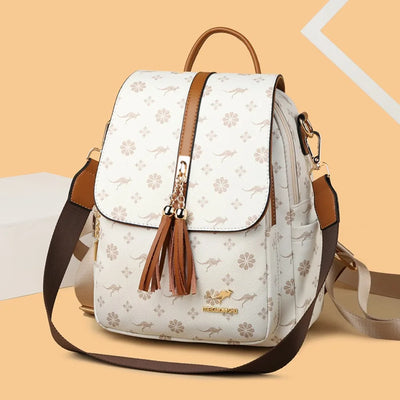 Ladies Backpack Designer High Quality Leather Women Bag Luxury Fashion Printing Tassel School Bags Large Capacity Backpacks Sac - LKBA