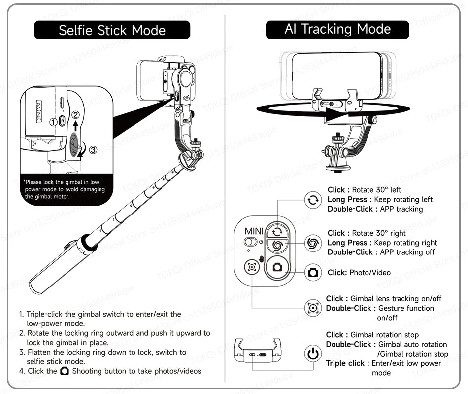 C22 AI Face Tracking Handheld Gimbal Stabilizer 360° Rotation Shoot Selfie Stick Tripod