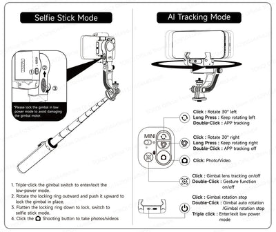 C22 AI Face Tracking Handheld Gimbal Stabilizer 360° Rotation Shoot Selfie Stick Tripod