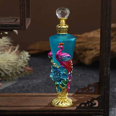 1pc 30ml Perfume Bottle Creative Enamel Peacock Flower Blue Conical Glass Jar Diamond Shape Lid 140mm/5.5" Decor Dressing Table - LKBA