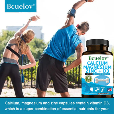 Bcuelov Calcium Magnesium Zinc Vitamin D3 Supplement - Bones Teeth Muscles Nerves Metabolism Protein Synthesis Immune System - LKBA