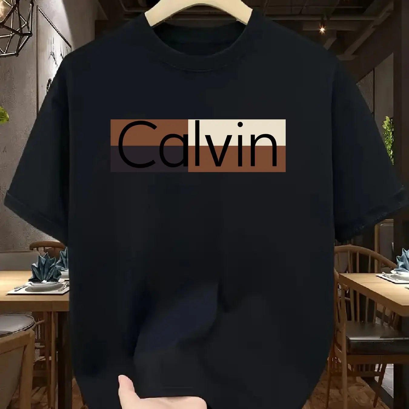 Men's summer 100% pure cotton fashionable casual sports loose Calvin pattern printed round neck short sleeved T-shirt top - LKBA