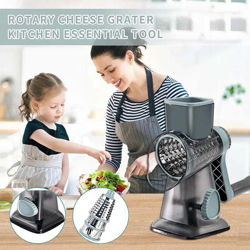 LMETJMA 3 in 1 Rotary Cheese Grater Versatile Manual Vegetable Slicer Peanut Nuts Grinder Cheese Vegetable Shredder Clear JT242 - LKBA