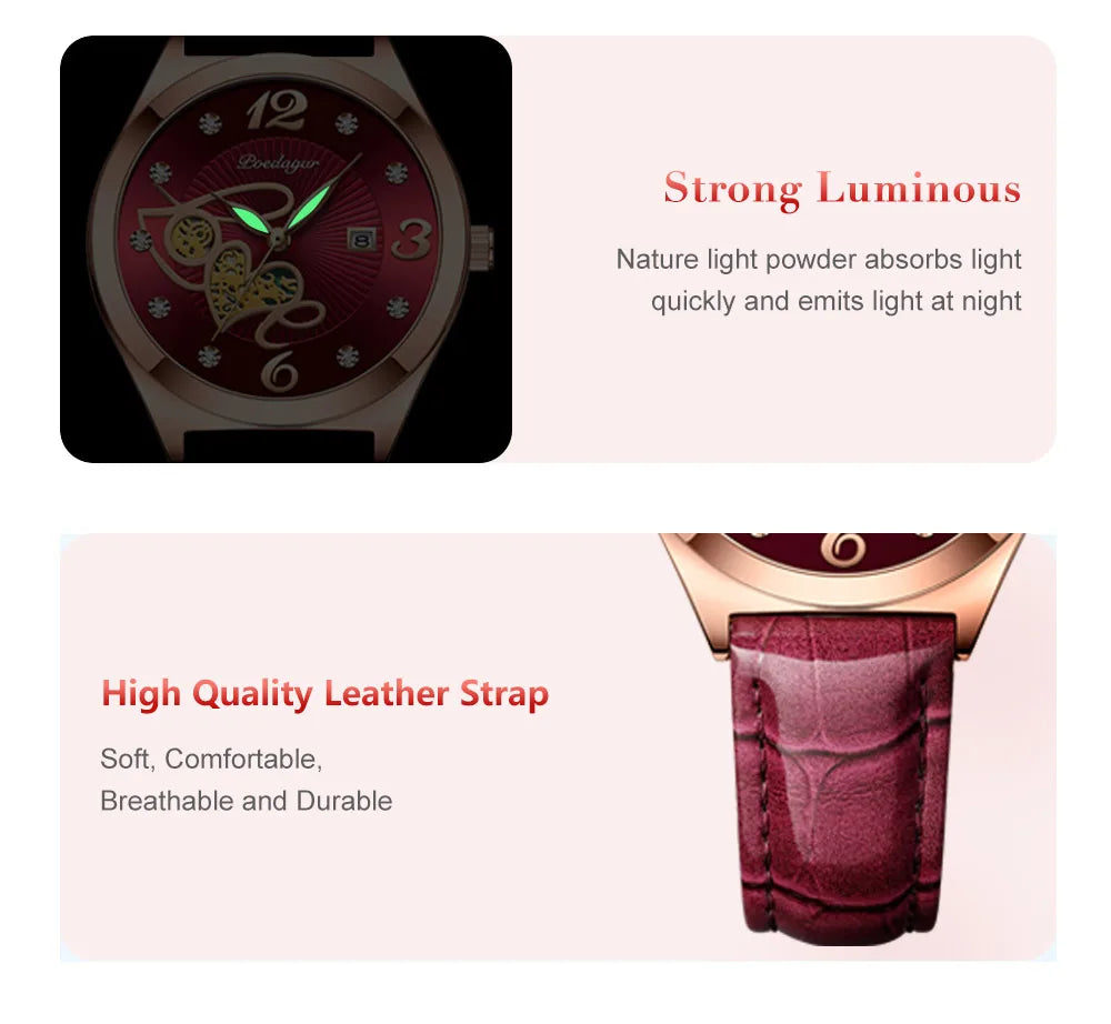 POEDAGAR Fashion Quartz Watch Female Luxury Elegant Casual Clock Waterproof Luminous Date Leather Women Watch Montre Femme gift - LKBA