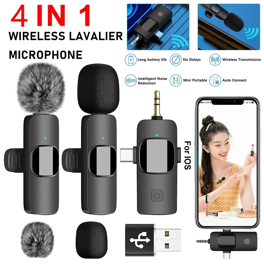 Lavalier Professional Dual Wireless Lapel Microphone Mic For iPhone Android Phone Mobile Cell PC Tie Buttonhole Micro Microphon - LKBA