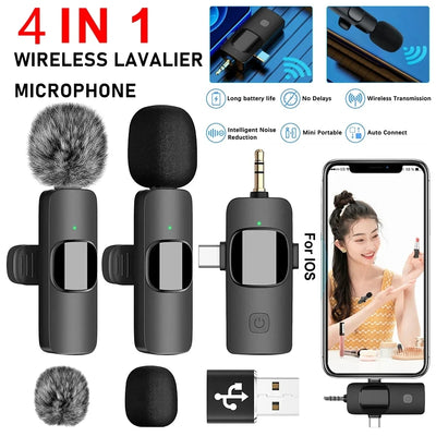 Lavalier Professional Dual Wireless Lapel Microphone Mic For iPhone Android Phone Mobile Cell PC Tie Buttonhole Micro Microphon - LKBA