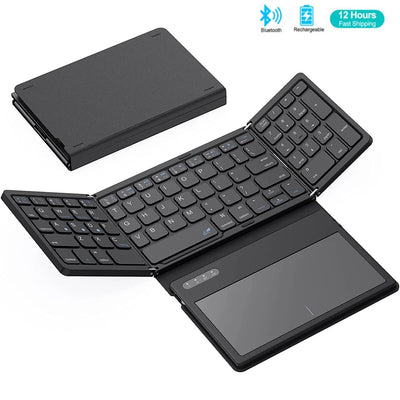 Bluetooth Foldable Keyboard With Touchpad Rechargeable Folding Keyboard with Large Touchpad Tri-Folding Ultra Slim Keyboard - LKBA