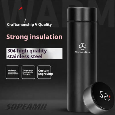 Car Vacuum Cup Thermos Mug Temperature Display Coffee Cup Mercedes-Benz A C E S Class A35 A45 C43 CLA CLS GLA GLC GLK ML SL Vito - LKBA