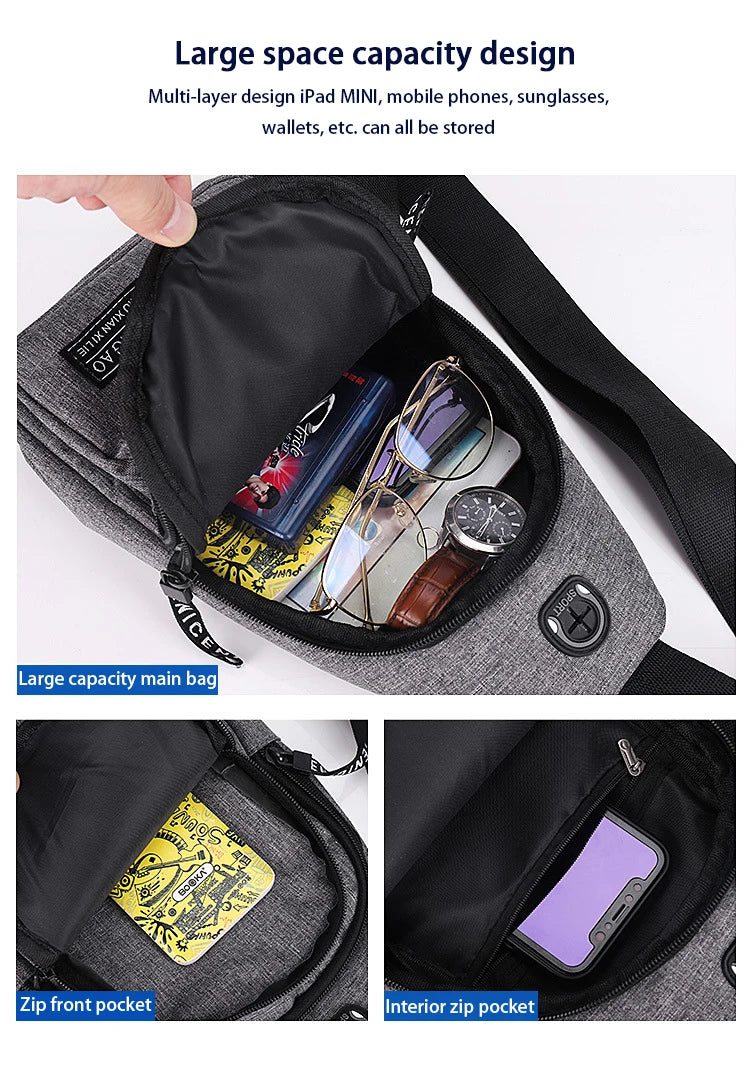 Travel Men's Handbags Multifunctional USB Chest Bag Designer Messenger Crossbody Bags Water-Proof Shoulder Bag Sports Back Pack - LKBA