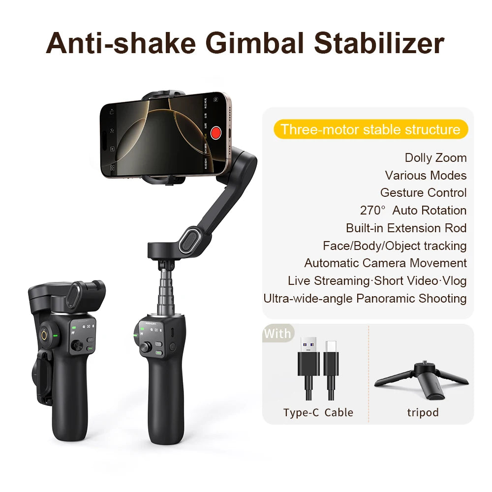 Handheld Anti-shake Gimbal Stabilizer Travel Extended Selfie Stick Face Tracking Phone Stand - LKBA