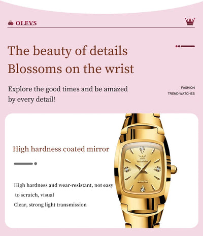 OLEVS 7006 Certified Brand Elegant Luxurious Women's Watches waterproof Tungsten Steel strip Quartz Watch for Lady Tonneau Watch - LKBA