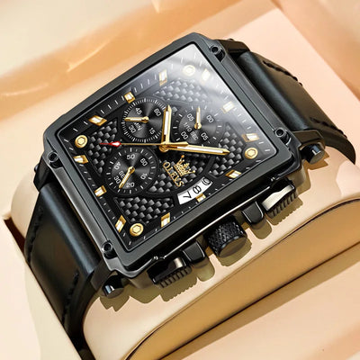 OLEVS Men's Top Brand Square Quality Quartz Wristwatch Chronograph Waterproof Original Watch for Man Luminous Date Luxury - LKBA