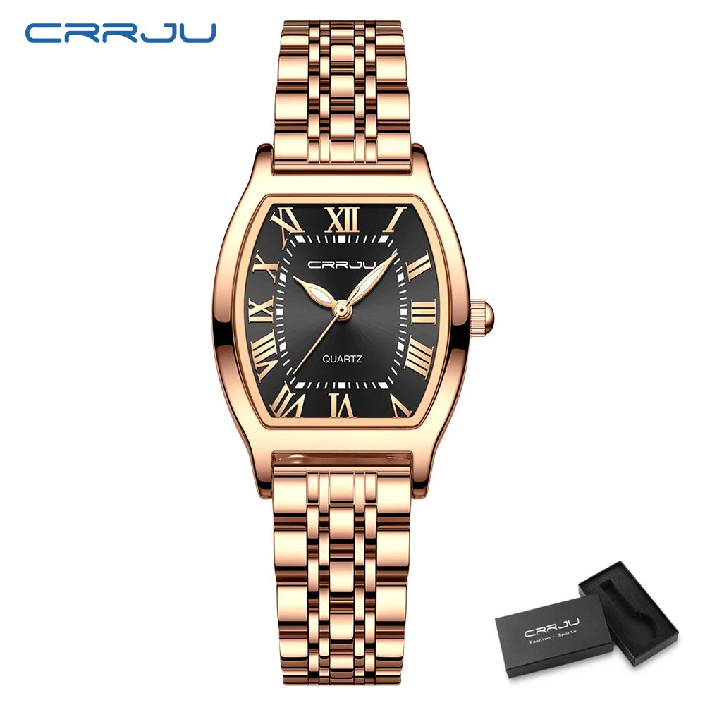 CRRJU Waterproof Women's Square Quartz Dress Watch Ladies Steel Bracelet Wristwatch Relogio Feminin - LKBA
