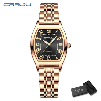 CRRJU Waterproof Women's Square Quartz Dress Watch Ladies Steel Bracelet Wristwatch Relogio Feminin - LKBA