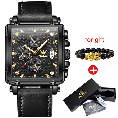 OLEVS Men's Top Brand Square Quality Quartz Wristwatch Chronograph Waterproof Original Watch for Man Luminous Date Luxury