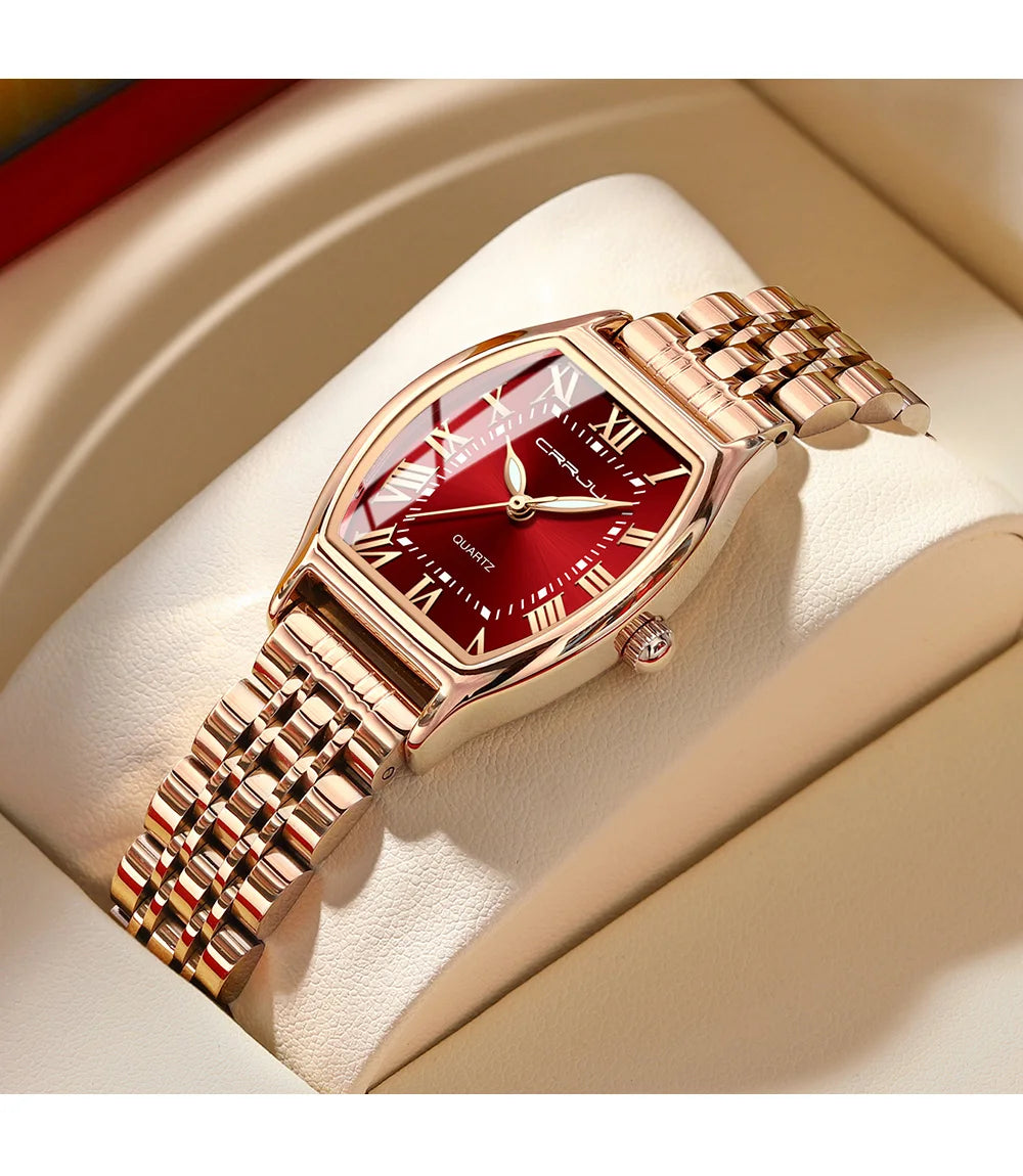 CRRJU Waterproof Women's Square Quartz Dress Watch Ladies Steel Bracelet Wristwatch Relogio Feminin - LKBA