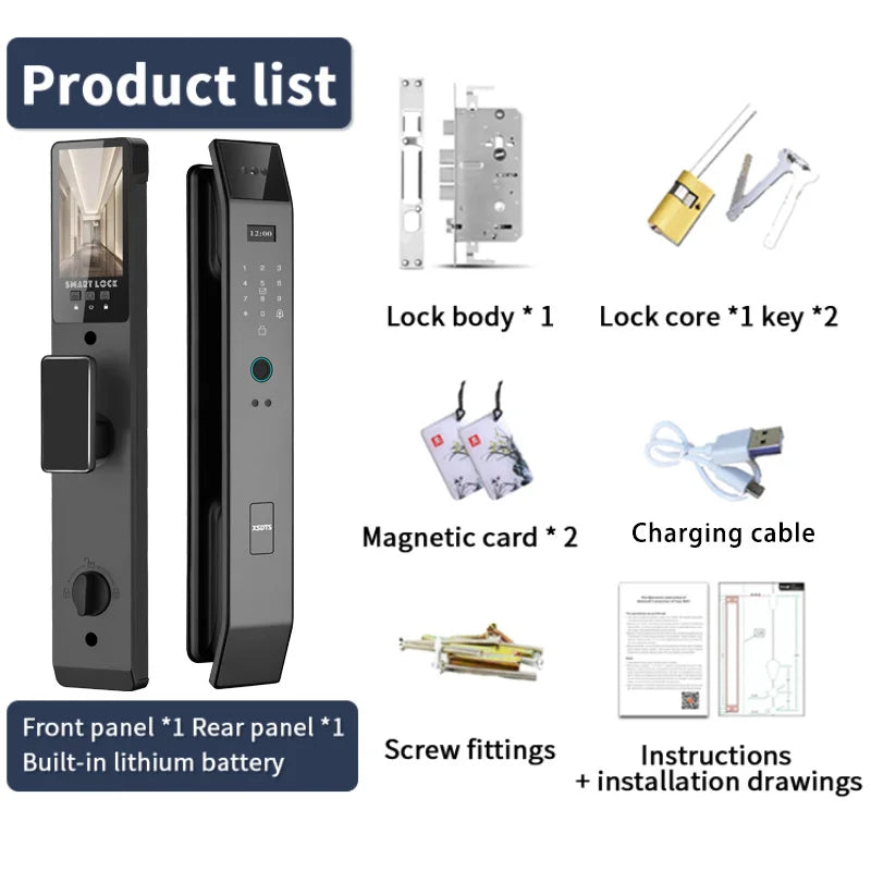 Tuya APP Smart Life APP Control Voice Intercom Smart Lock 3D Face Recognition Fingerprint Password Smart Door Lock With Camera - LKBA
