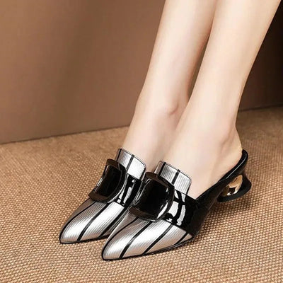 Women Cute Sweet High Quality Beige Bezel Slip on Stiletto Lady Classic Comfort Stylish Heel Shoes Zapato Negro Tacon E5867 - LKBA