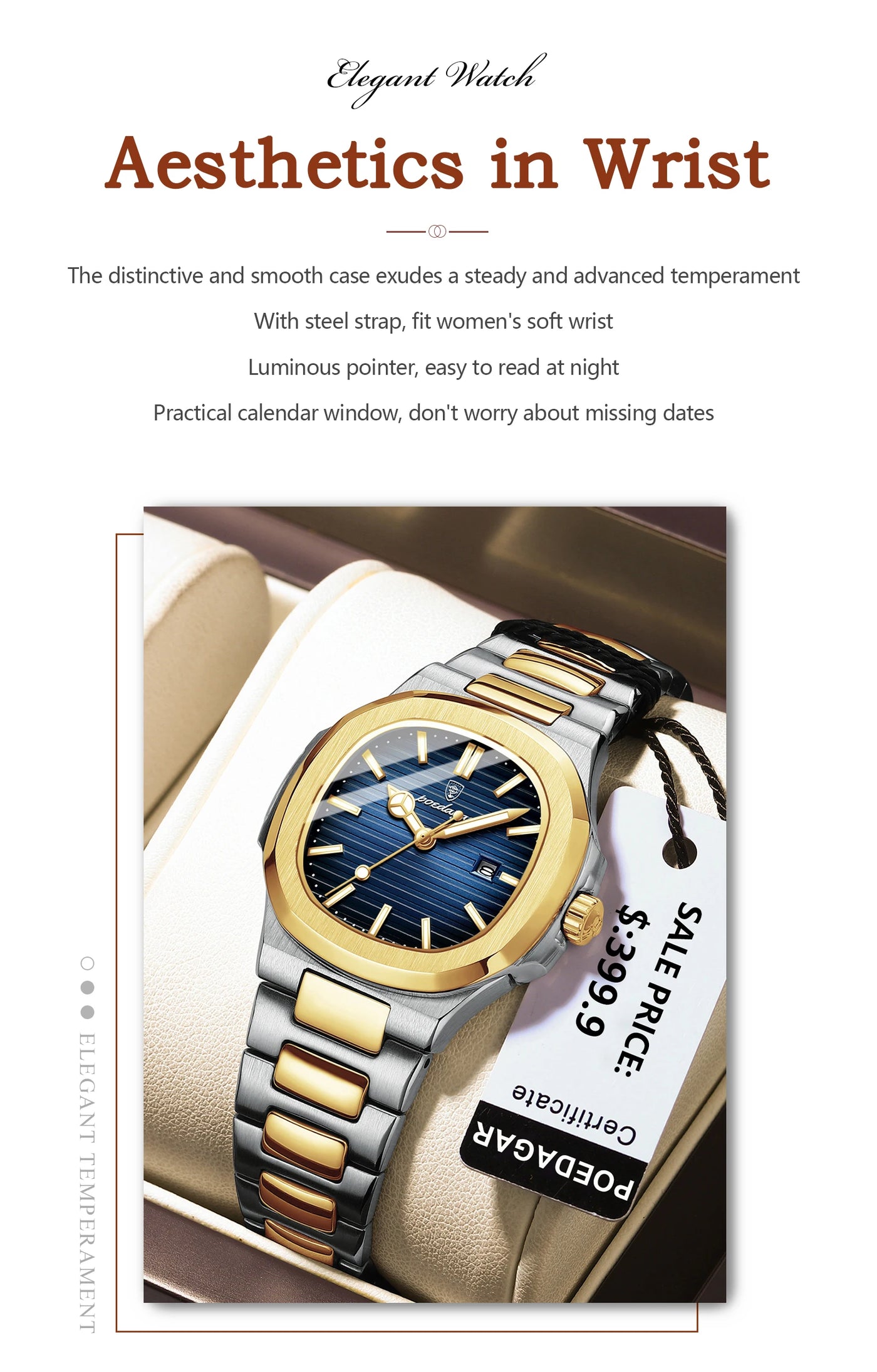 POEDAGAR Luxury Square Watch for Woman Waterproof Luminous Date Ladies Watch Stainless Steel Quartz Women's Watches Female Reloj - LKBA