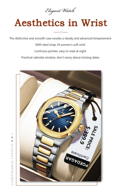 POEDAGAR Luxury Square Watch for Woman Waterproof Luminous Date Ladies Watch Stainless Steel Quartz Women's Watches Female Reloj - LKBA