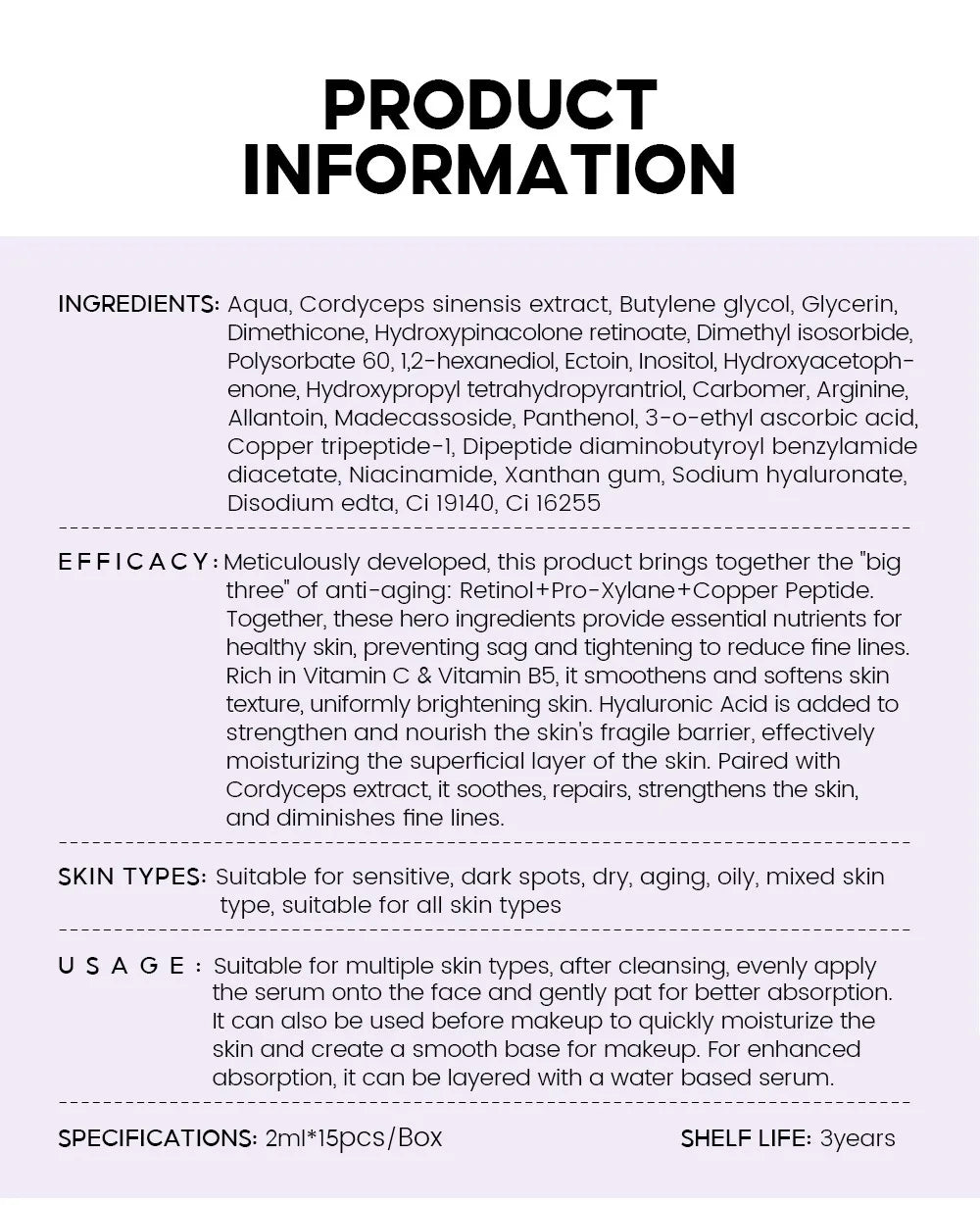 Retinol + Pro-xylane Ampoule serum  Repairs Strengthens The Skin And Diminishes Fine Lines Face Beauty Skin Care 15pcs - LKBA