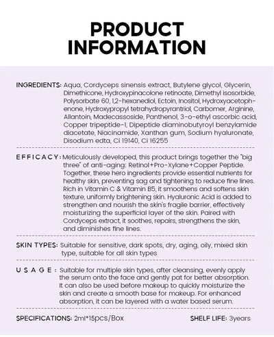 Retinol + Pro-xylane Ampoule serum  Repairs Strengthens The Skin And Diminishes Fine Lines Face Beauty Skin Care 15pcs - LKBA