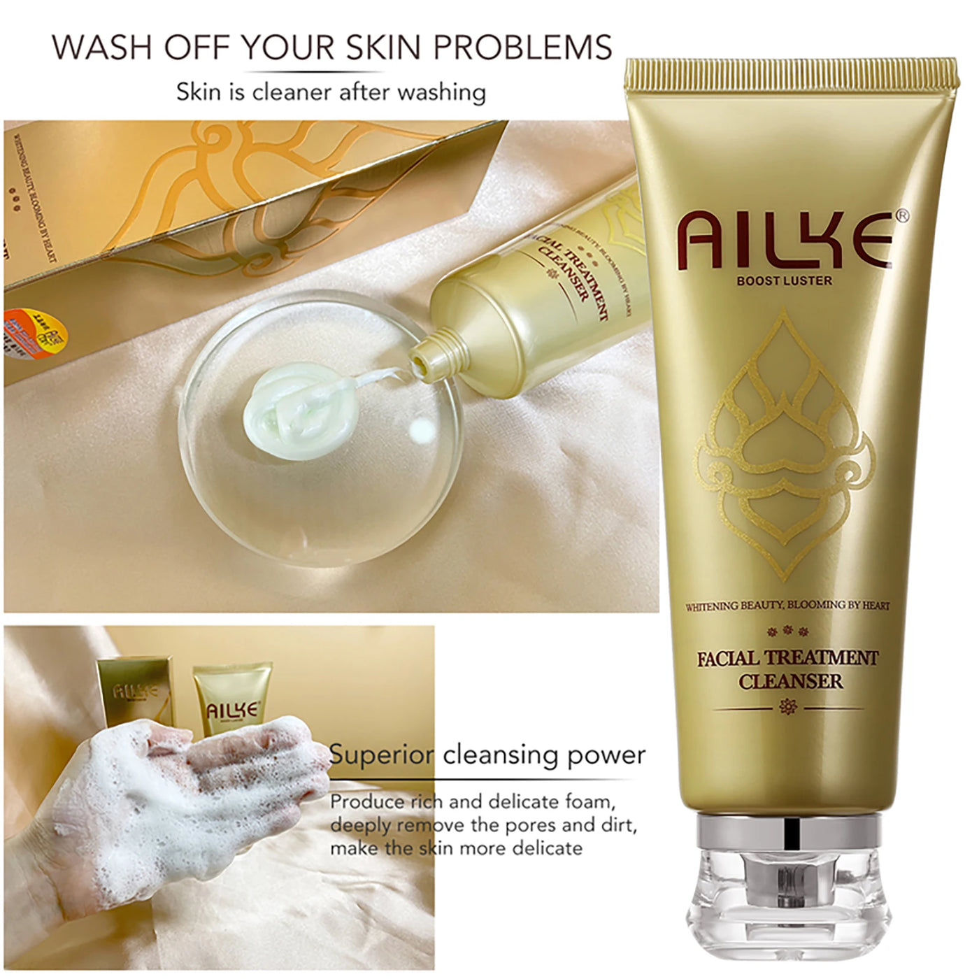 AILKE Lightening Facial Skin Care Cream With Glutathione, Reduce Dark Spots, Improve Dull Skin, Moisturizing Face Clean Set - LKBA