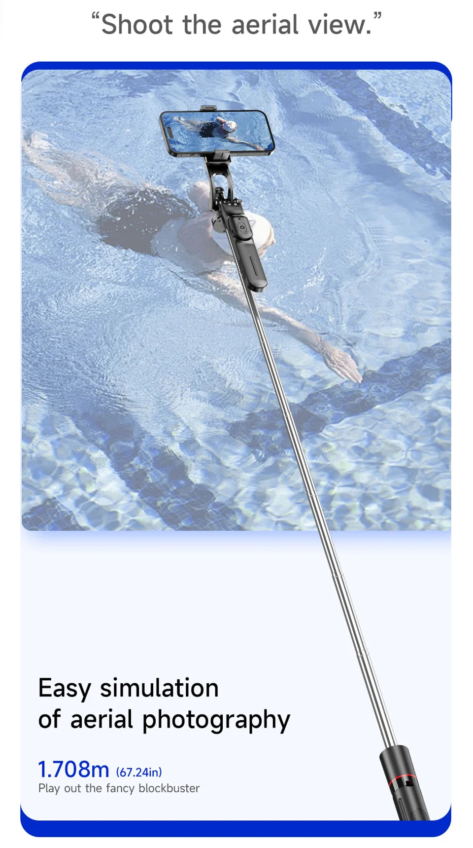 Selfie Stick Tripod with 1708mm Long Monopod Fill Light, Bluetooth Remote, 360° Rotation - LKBA