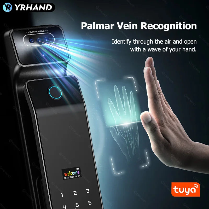 Real Time Intercom Palm Vein Recognition Intelligente Tuya Wifi  3DFace Unlock Outdoor Front Smart Digital Door Lock With Camera - LKBA