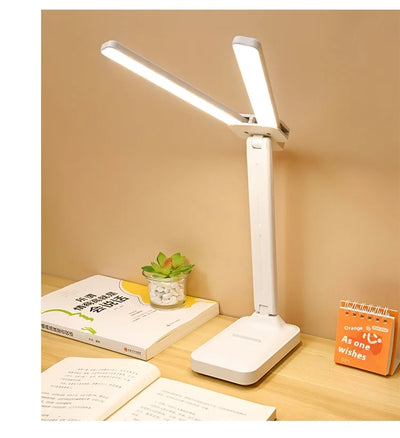 LED double-head desk lamp, 3-level dimmable touch night light, USB rechargeable, eye-protection, foldable bedside reading desk - LKBA