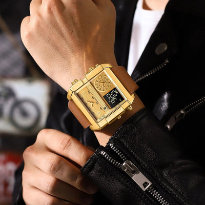 Luxury Man Wristwatch Rectangle Waterproof Luminous Day Week Men Watch - LKBA