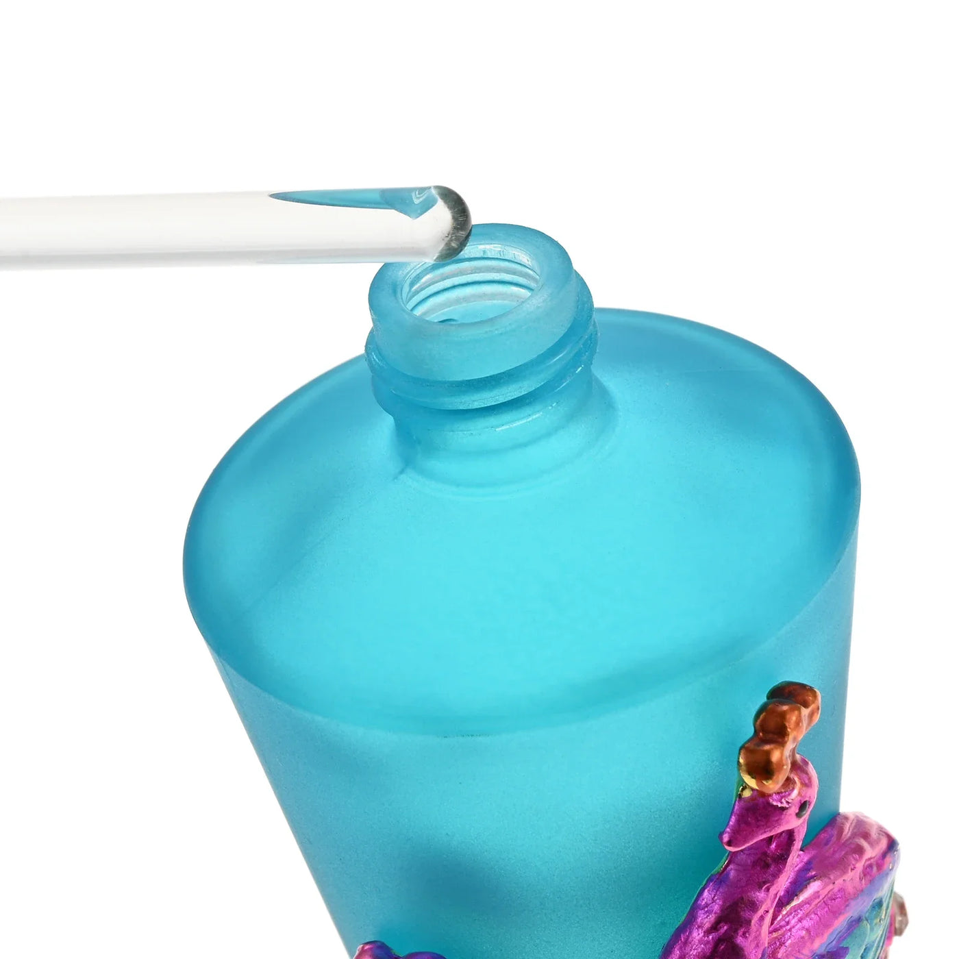 1pc 30ml Perfume Bottle Creative Enamel Peacock Flower Blue Conical Glass Jar Diamond Shape Lid 140mm/5.5" Decor Dressing Table - LKBA