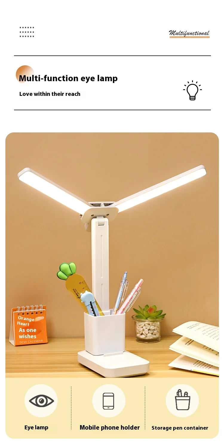 LED double-head desk lamp, 3-level dimmable touch night light, USB rechargeable, eye-protection, foldable bedside reading desk - LKBA