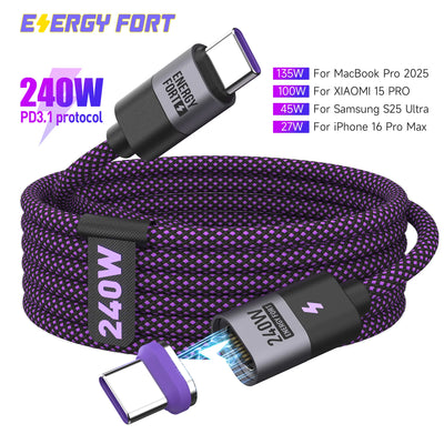 240W Type C Magnetic Charging Cable PD3.1 USB C to USB C/Micro USB Magnetic Charger Fast Charging Cord for Phone Laptop Tablet - LKBA