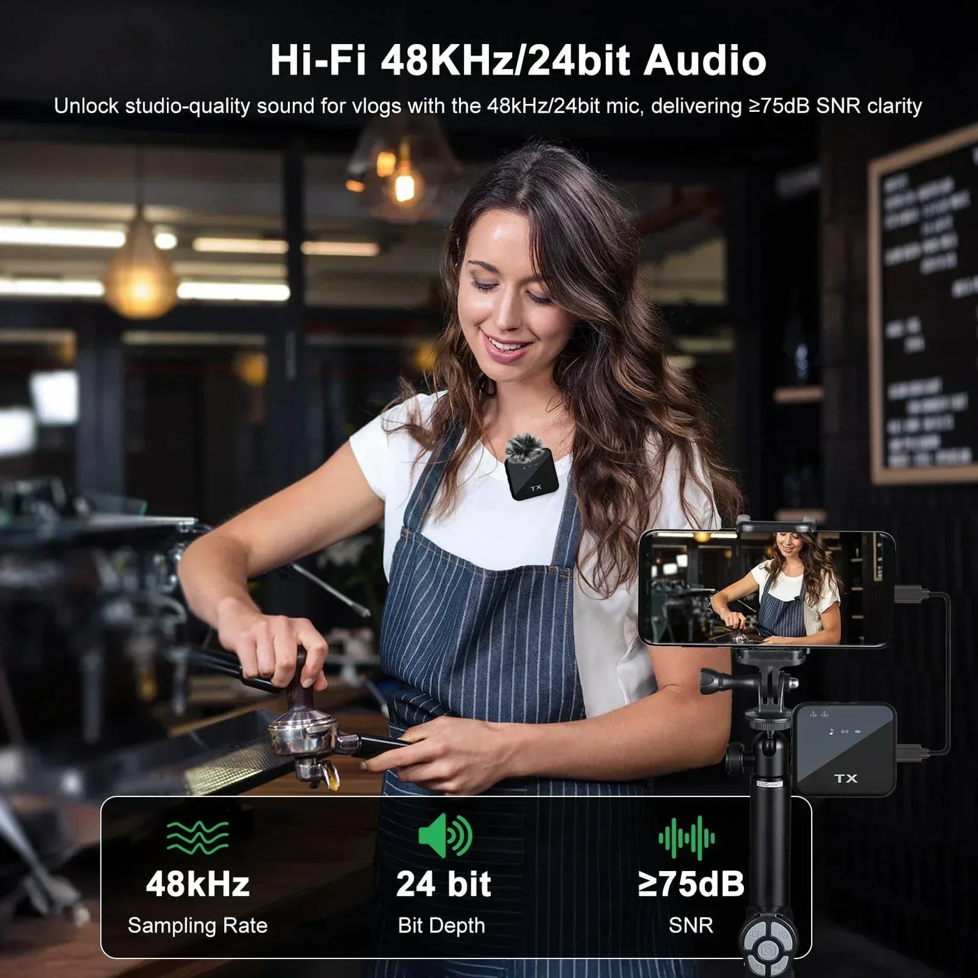 3 in 1 Microphone for iPhone/Android, Wireless, for Record Interview - LKBA