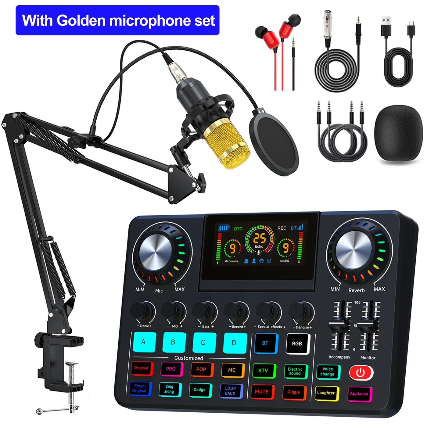 Live broadcast blog equipment Live sound card with microphone Set Bluetooth Audio Recording Mixer - LKBA